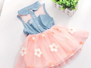 Baywell Princess Cute Kids Girl’s Denim Sleeveless Tops Tulle Tutu Dresses Mini Dresses 1-5Y