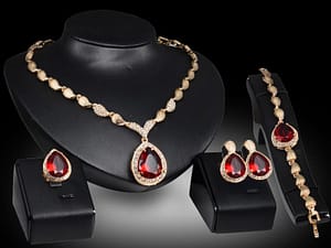Gold 4Pcs Jewelry Set Necklace women Ring Earrings bracelets