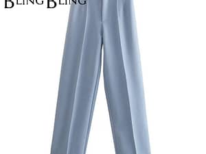 SheBlingBling 2021 ZA Women Pant Traf Casual High Waist Chic Office Ladies Female Elegant Beige Straight Suit Pants Trousers
