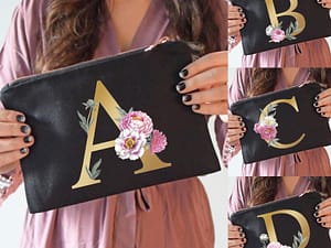 Bridesmaid Makeup Bags Floral Alphabet Print Cosmetic Case Bridal Party Make Up Pouch Necessaries Lady Tote Purse Wedding Gifts