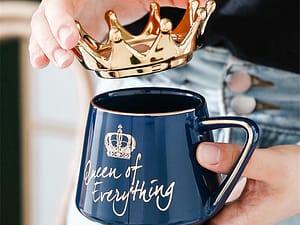 Queen of Everything Mug With Crown Lid and Spoon Ceramic Coffee Cup Gift for Girlfriend Wife C66
