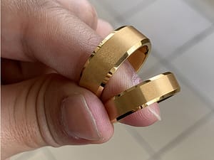 Gold Tungsten Carbide Engagement Rings for Men Women Wedding Bands Matte Finish Beveled Edges Comfort