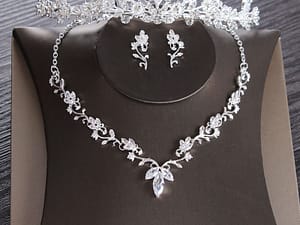 Luxury Cubic Zircon Leaf Bridal Jewelry Set Wedding Jewelry Set Rhinestone Diadem Tiaras Crown Choker Necklace Earrings Bijoux