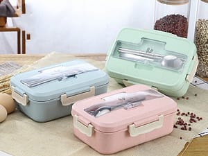 Microwave Lunch Box Wheat Straw Dinnerware Food Storage Container Children Kids School Office Portable Bento Box Lunch Bag