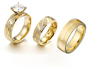 3pcs Luxury Promise Engagement Wedding Rings set for Couples Men and Women Gold Color Alliance Marriage Anniversary Gift