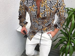 2021 Hot Sale  European American Men’s Clothing Casual  Fashion Printed Shirt Single-Breasted Cardigan Long Sleeve Shirt Men