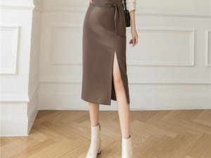 Midi Skirts New Fashion Lace-up High Waist Skirt For Women Autumn Elagant Slit Package Hip Skirt Office Ladies Pencil Skirt