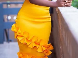High Waist Skinny Skirt with Ruffles Hot Sexy Yellow Bodycon Skirts for Women Date Night Party African Classy Floral Jupes 2XL