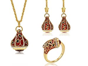 Retro Pendant Necklace earringss 3piece alloy Ring Set women