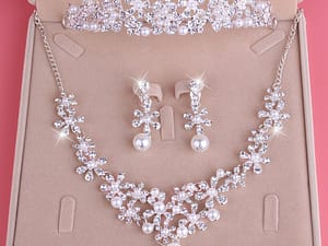 Wedding Bride Jewelry Sets Pearl Tiara Necklace Earrings Sets for Women Hair Accessories Crowns Necklace Set Tiaras Diadema