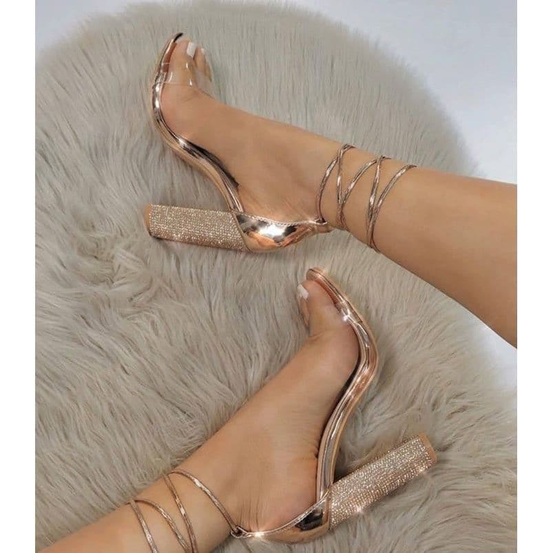 golden high heels shoes