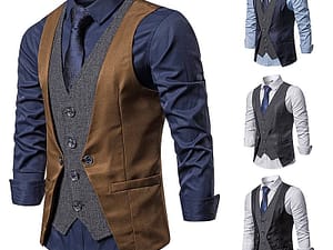 Men Vest Suit Waistcoats Style Casual Blazer False Two Vests