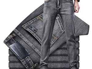 2021 New Men’s Stretch Regular Fit Jeans Business Casual Classic Style Fashion Denim Trousers Male Black Blue Gray Pants