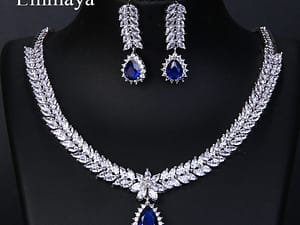 Emmaya Luxury AAA Cubic Zircon 4 Colors Water Drop Wedding Earrings Necklace For Women Bridal Jewelry Sets Party Accessories