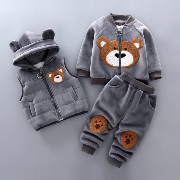 Baby boy clothes autumn and winter pure cotton thick warm casual hooded  sweater cartoon cute bear three-piece baby girl suit – Alliance Mall