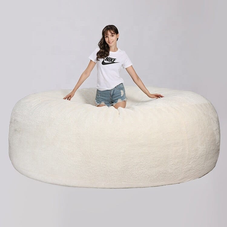 Made to remember enthusiastic Luxury white elegant Sherpa fabric two people seat giant xxl faux fur extra large  bean bag chair very large beanbag FOAM SAC – Alliance Mall